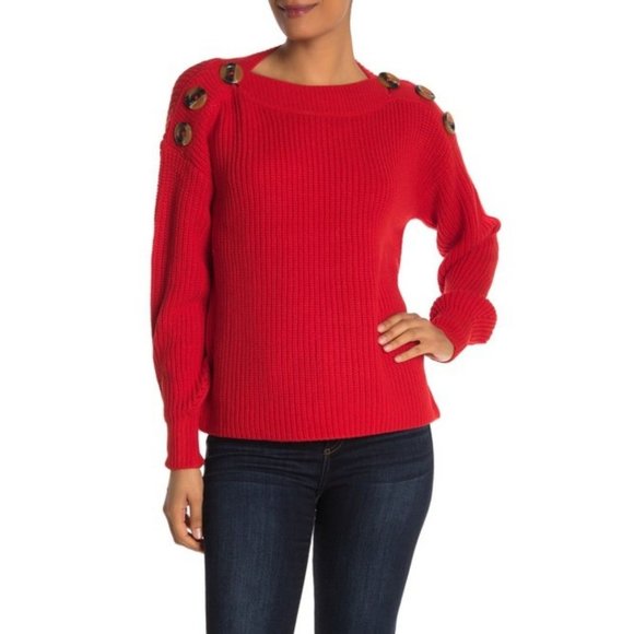 Philosophy Sweaters - Philosophy Boatneck Dolman Button Red Sweater Sz L
